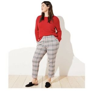LOFT Red Sweater and Plaid Ankle Pants